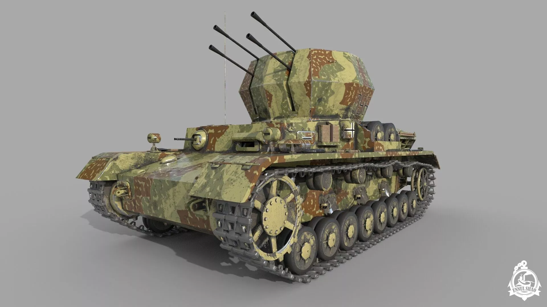 Flakpanzer IV Wirbelwind gameready Low-poly 3D model