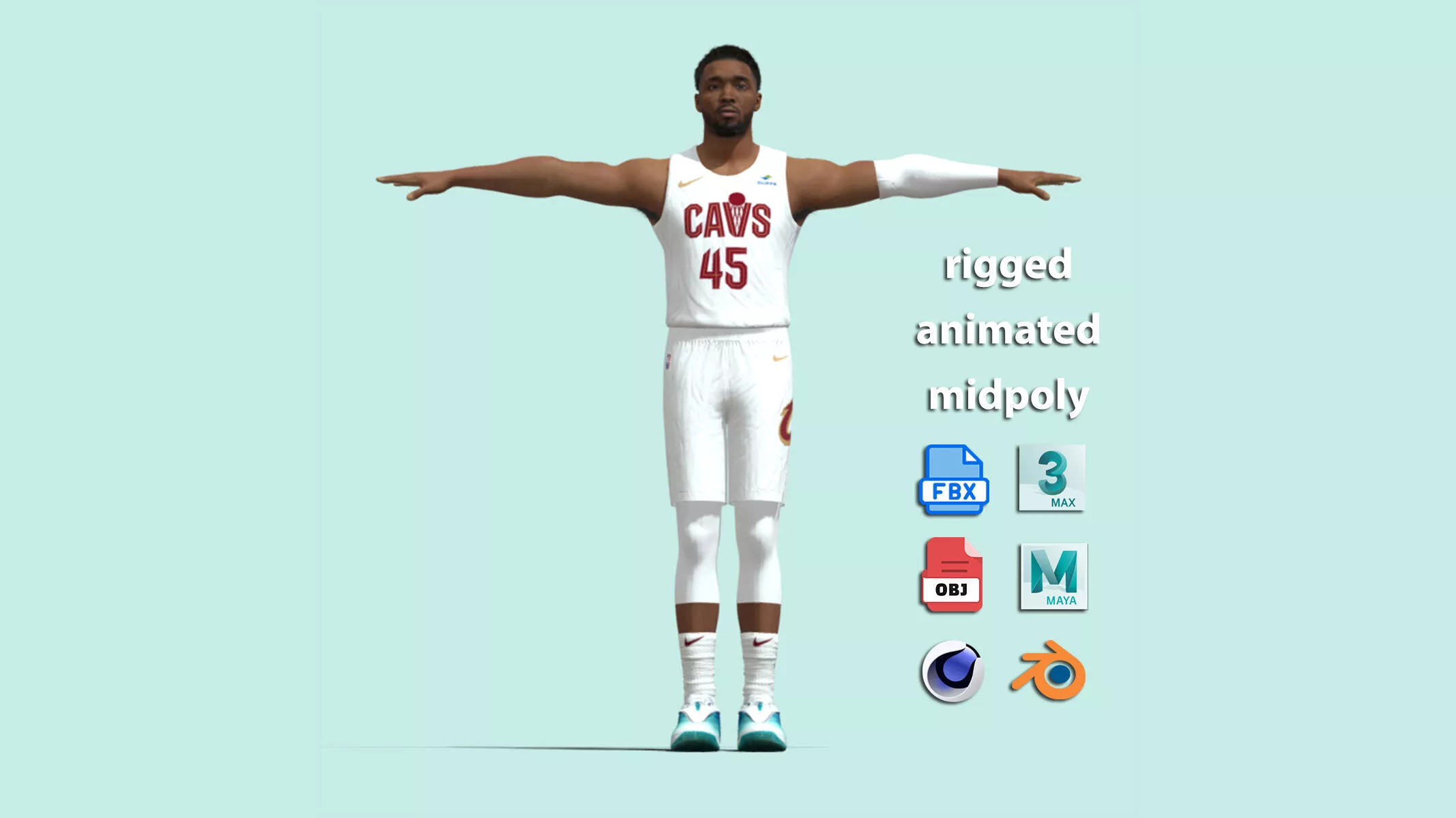 T-Pose Rigged Donovan Mitchell Cleveland Cavaliers 2026 3D model