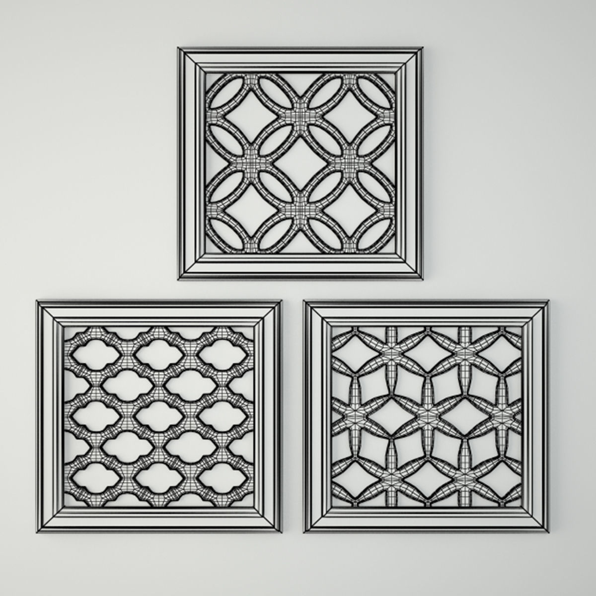 Lattice Square Wood Panel Wall Art 3D model_2
