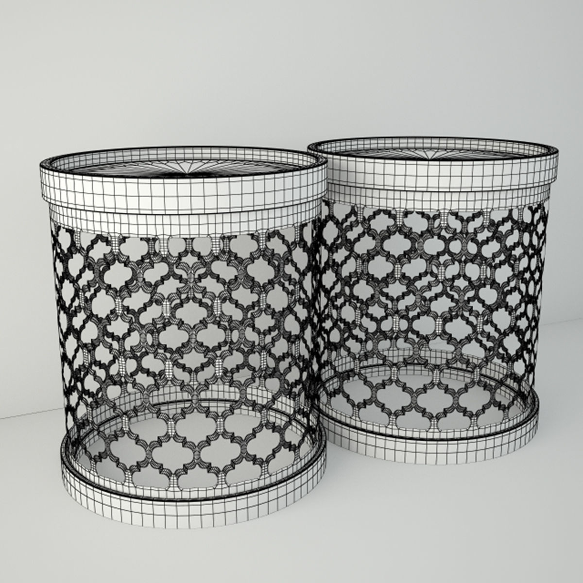 Perforated Metal Drum Tables 3D model_2