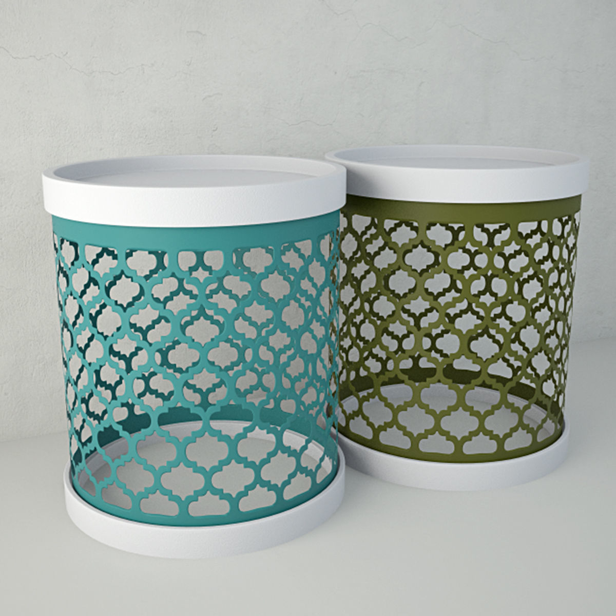 Perforated Metal Drum Tables 3D model_1