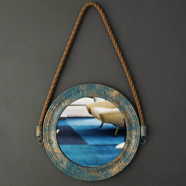 Round Blue Metal Mirror by ZARA HOME 3D model_0
