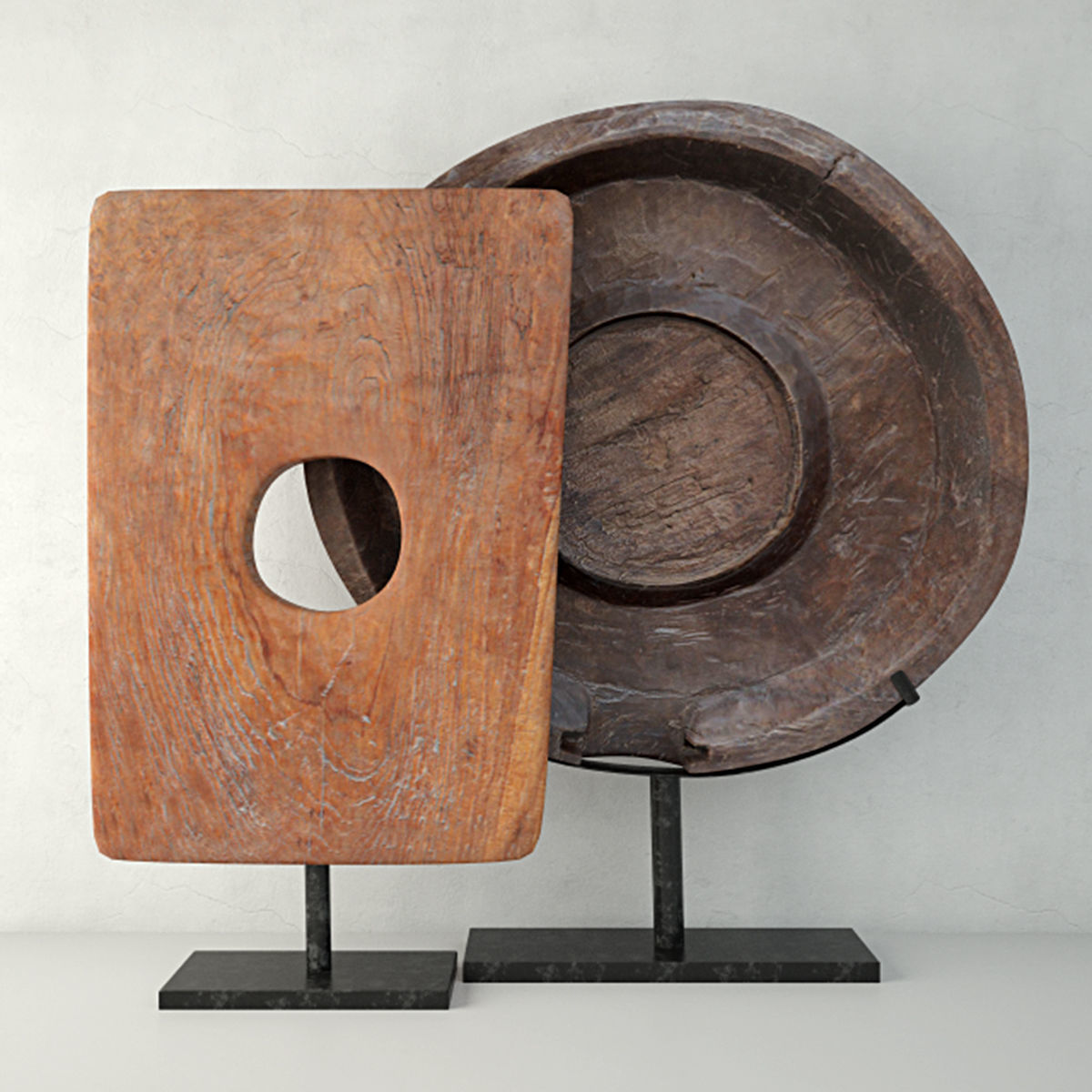 Teakwood Sculptures on Stand 3D model_1