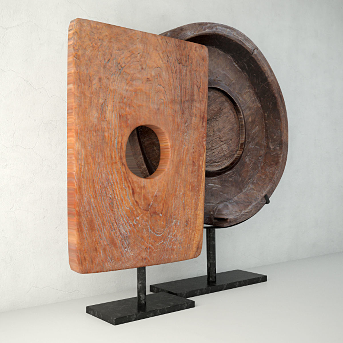 Teakwood Sculptures on Stand 3D model_3