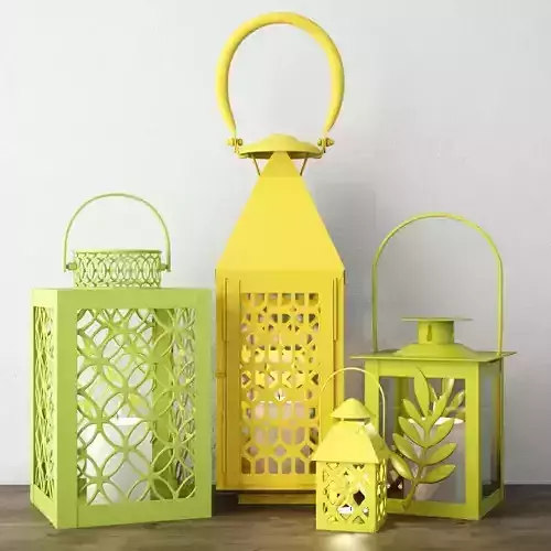 Green and Yellow Metal Lanterns 3D model