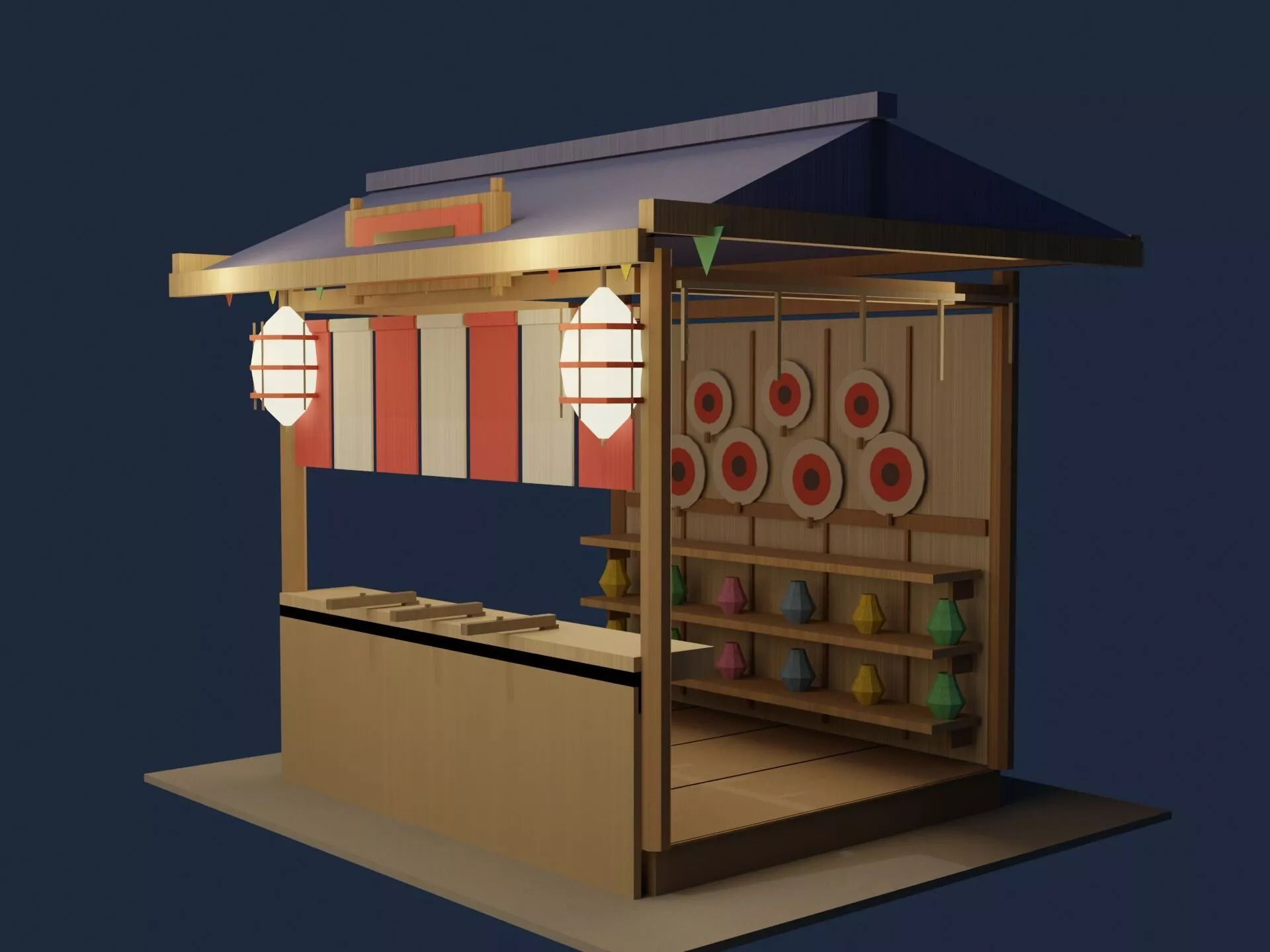 Japanese Festival Shooting Game Stall NIGHT Low-poly 3D model