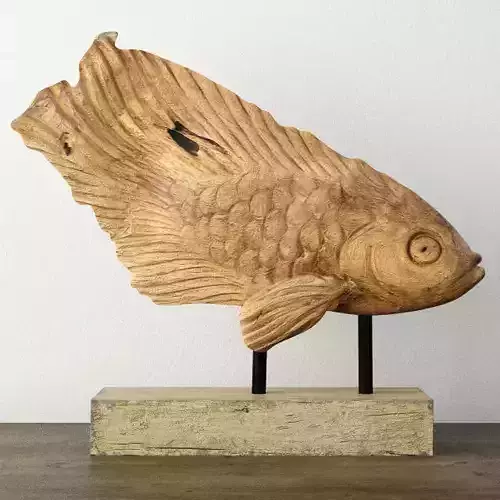 Rustic Teak Fish Sculpture