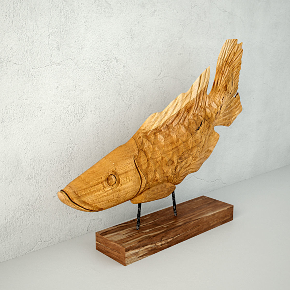Teak Wood Fish Sculpture 3D model_3