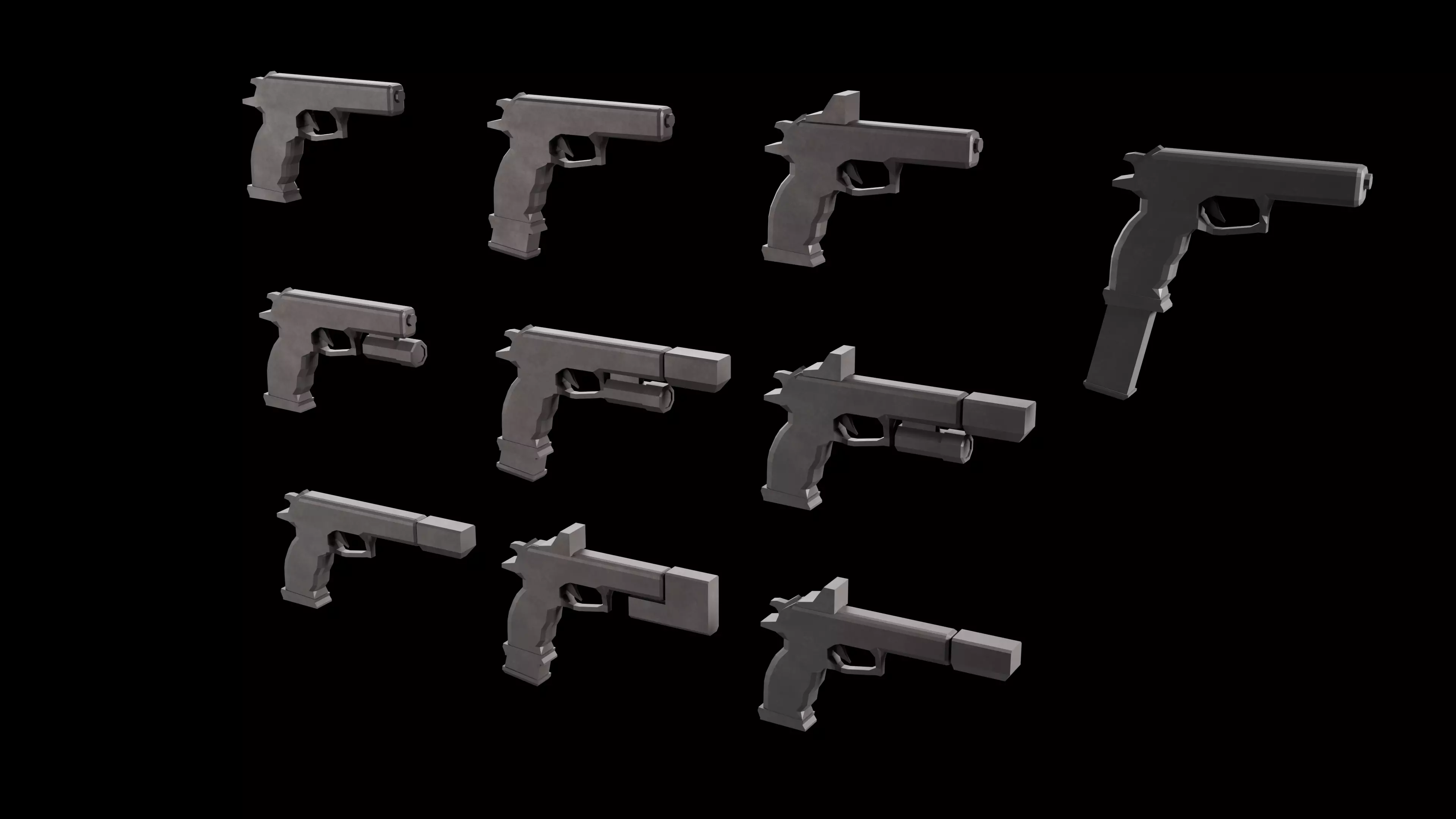 Stylized Low Poly SigSauer -10 Variations Game Ready Low-poly 3D model