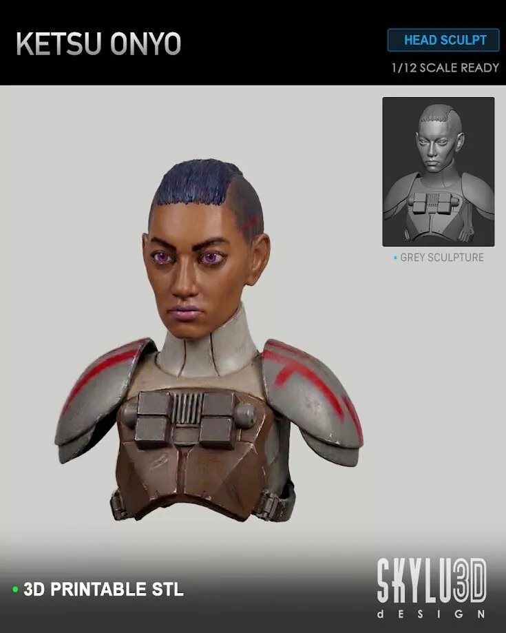 Ketsu Onyo Realistic Head Sculpt One12 Scale STL 3D print model
