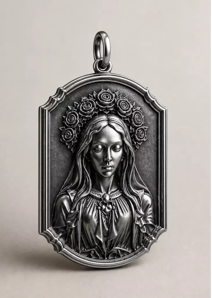 Sacred Rose Madonna Medallion Pendant 3D print model