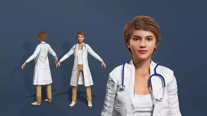 Realistic 3D Female Doctor Model Fully Rigged Animated