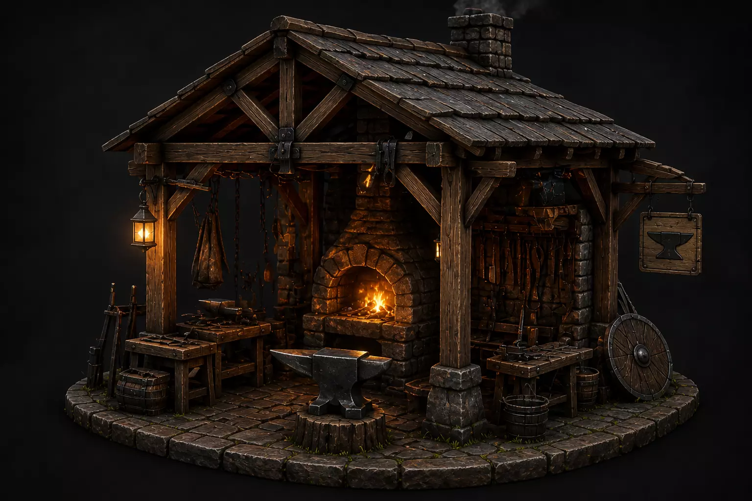 Medieval Blacksmith Forge Stylized Game Ready Environment Asset 3D print model
