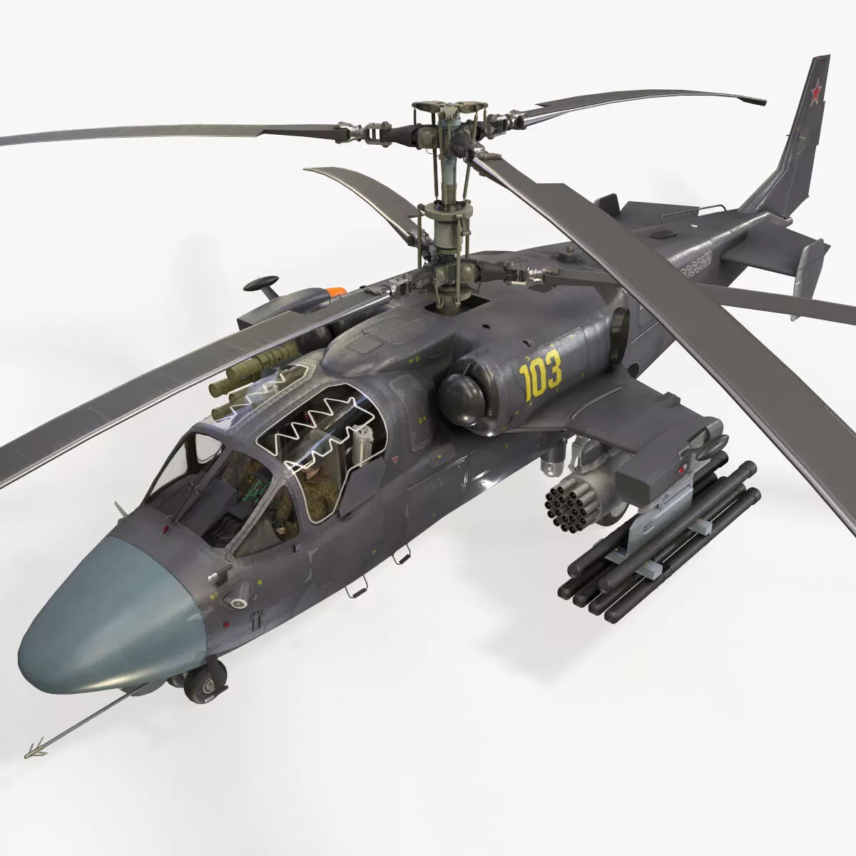 Helicopter Kamov Ka-52K Katran Complex Animation --33-- Low-poly 3D model