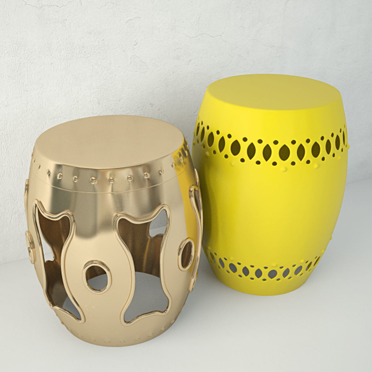 Brass and Ceramic Garden Stools 3D model_3