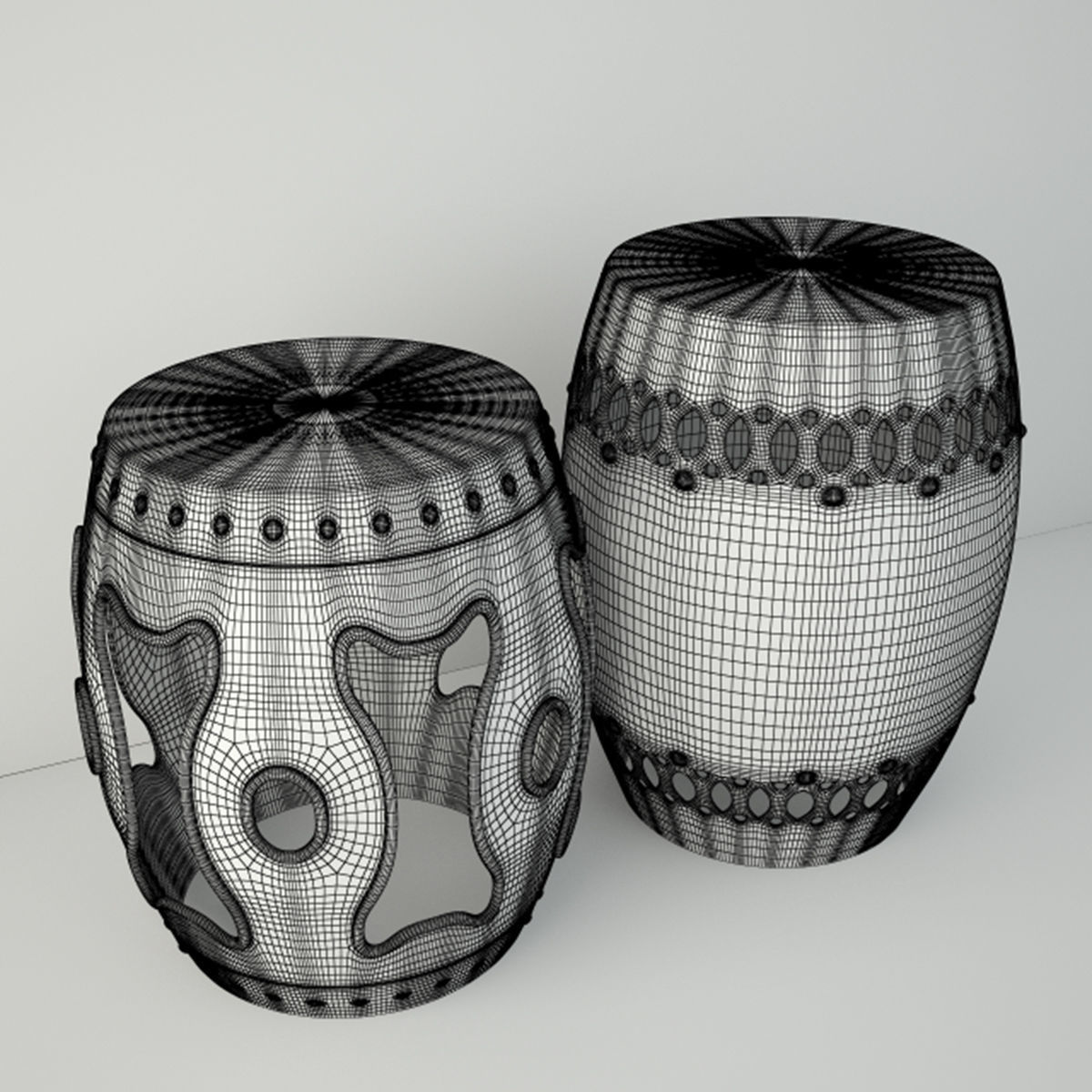 Brass and Ceramic Garden Stools 3D model_4