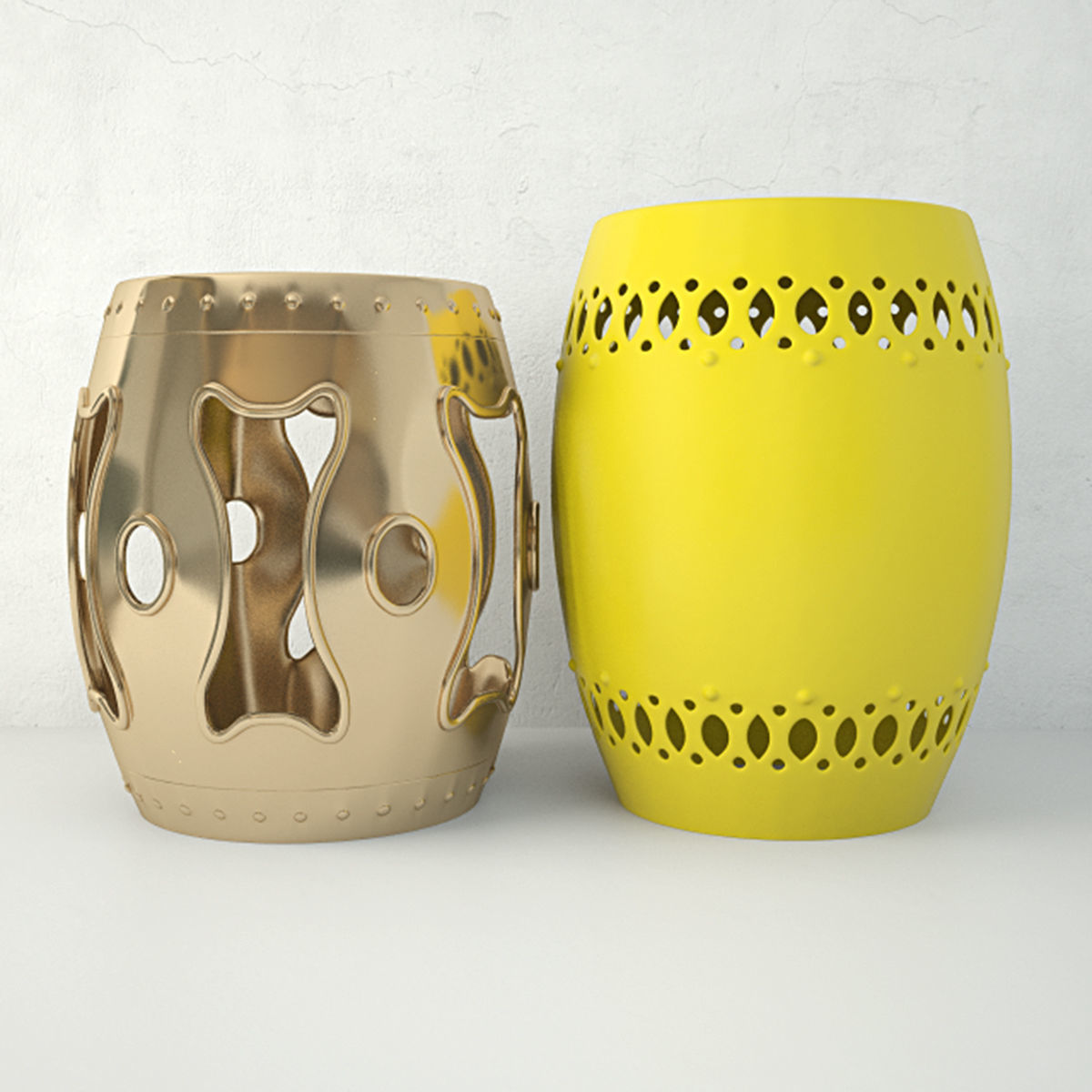 Brass and Ceramic Garden Stools 3D model_1