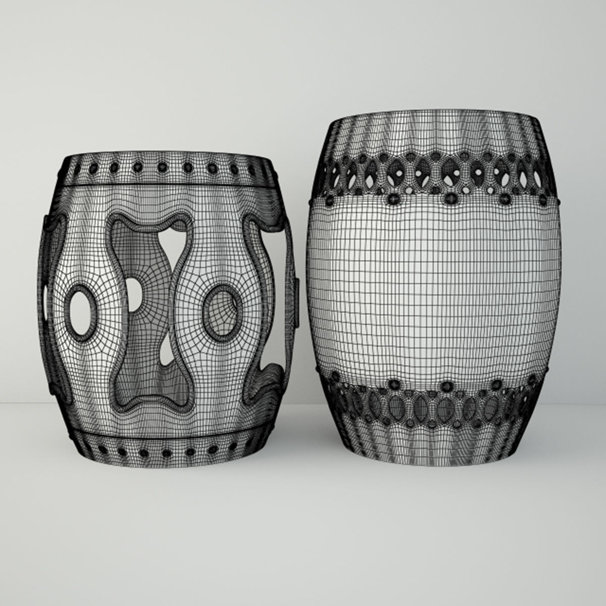 Brass and Ceramic Garden Stools 3D model_2