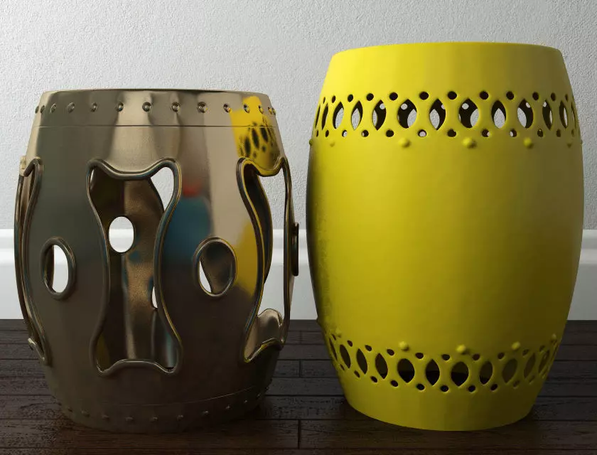 Brass and Ceramic Garden Stools 3D model_0