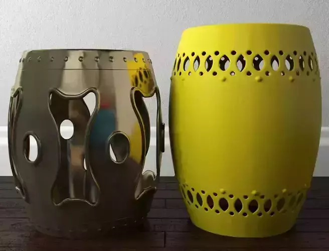 Brass and Ceramic Garden Stools 3D model