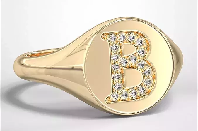 B  Monogram Small Finger Ring Round Signet Chevalier Ring 