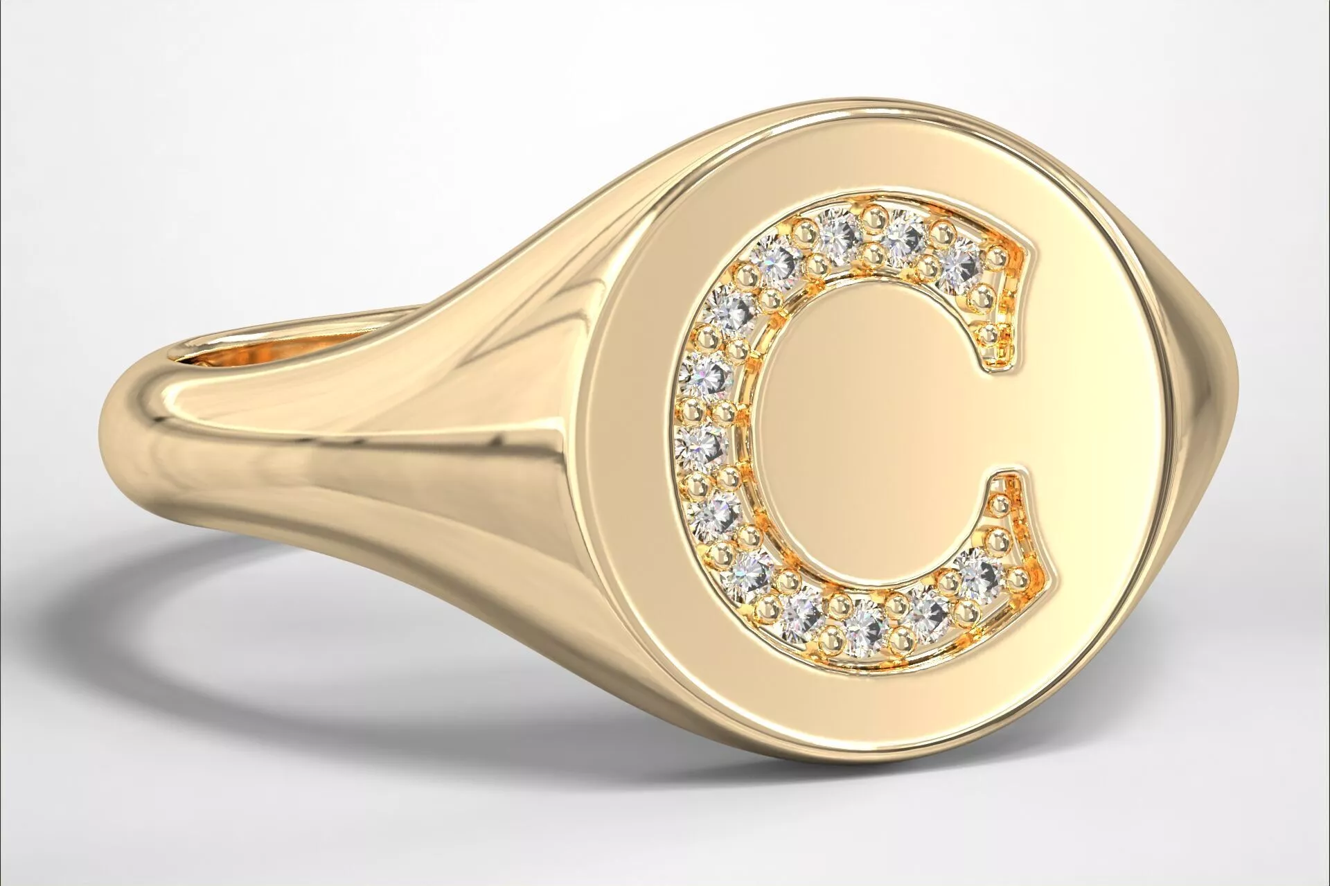 C Monogram Small Finger Ring Round Signet Chevalier Ring 3D print model