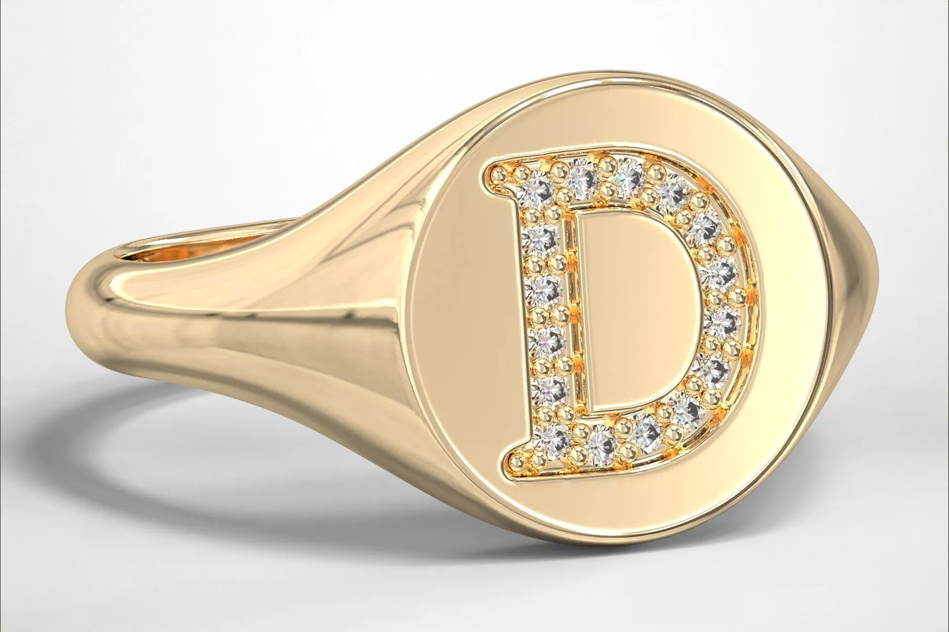 D Monogram Small Finger Ring Round Signet Chevalier Ring 3D print model