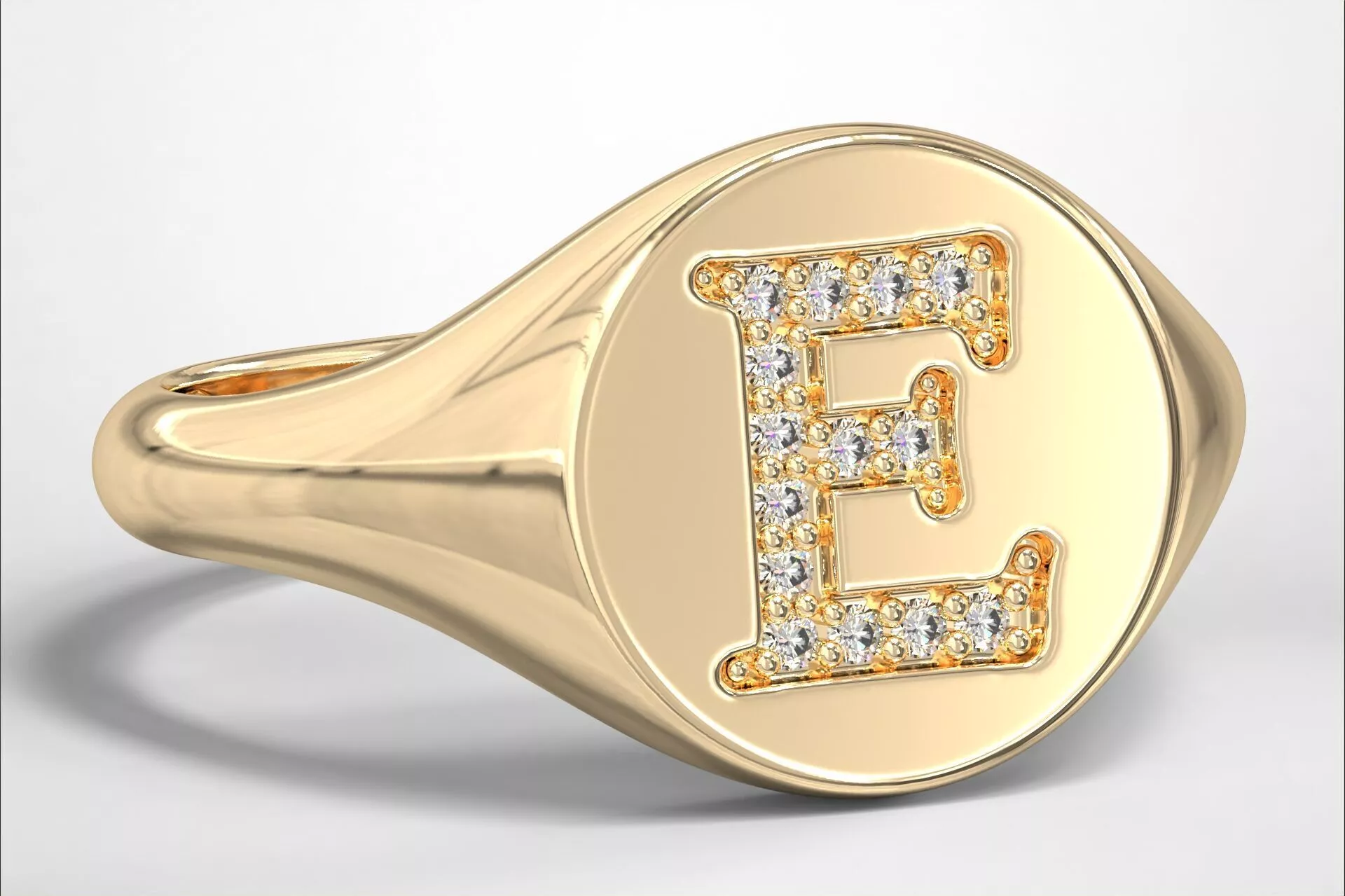 E Monogram Small Finger Ring Round Signet Chevalier Ring 3D print model
