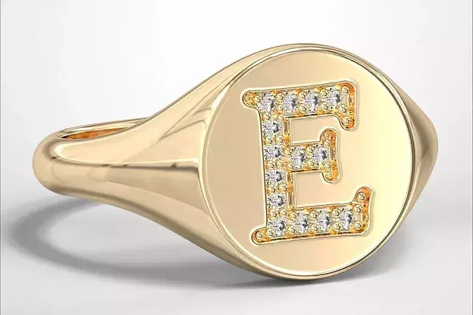 E Monogram Small Finger Ring Round Signet Chevalier Ring 