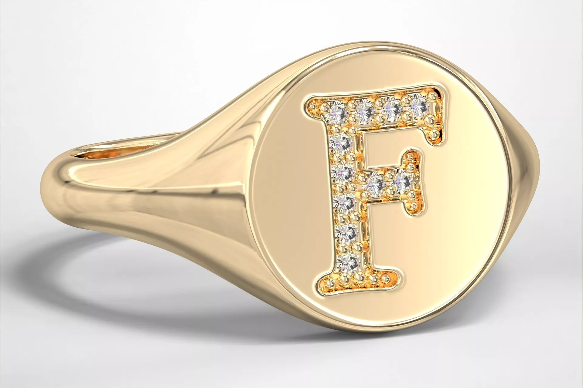 F Monogram Small Finger Ring Round Signet Chevalier Ring 3D print model