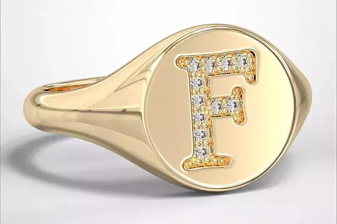 F  Monogram Small Finger Ring Round Signet Chevalier Ring 