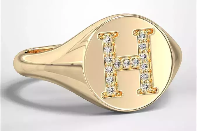 H Monogram Small Finger Ring Round Signet Chevalier Ring
