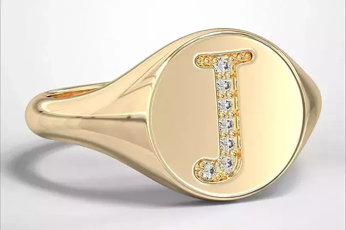 J Monogram Small Finger Ring Round Signet Chevalier Ring
