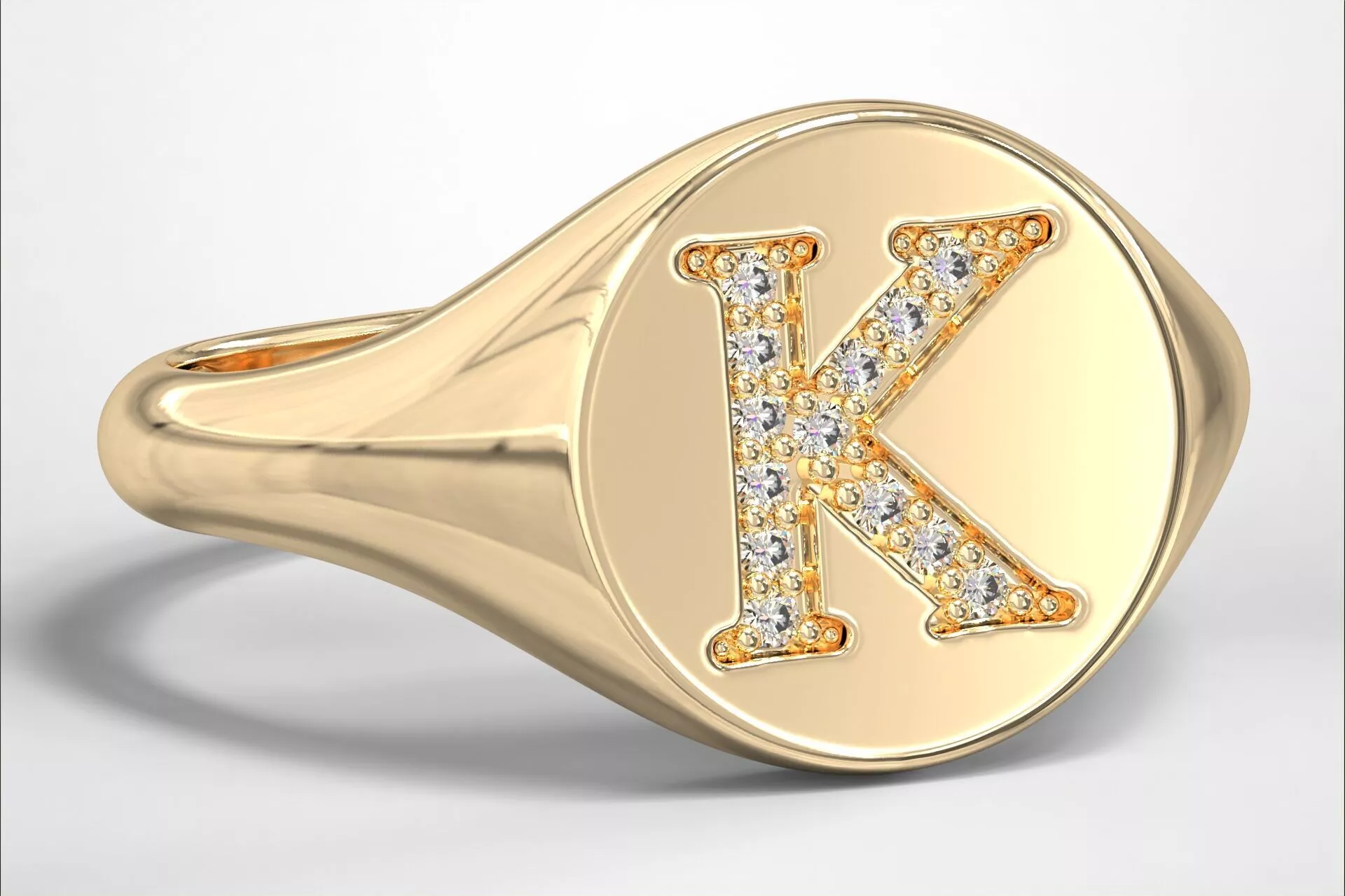 K Monogram Small Finger Ring Round Signet Chevalier Ring 3D print model