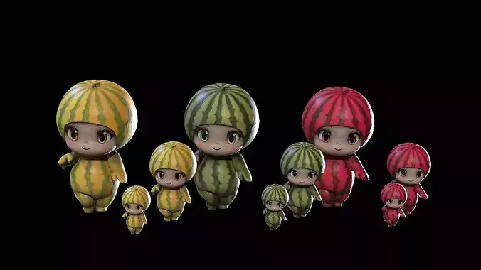 Chibi Fruit  Watermelon Low-poly 3D model 5