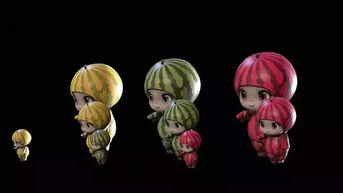 Chibi Fruit  Watermelon Low-poly 3D model 6