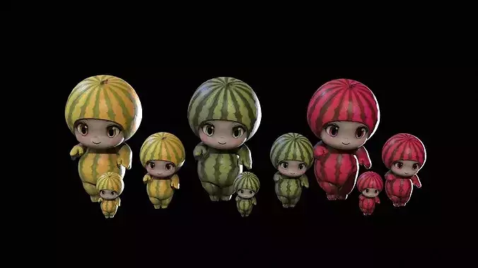 Chibi Fruit  Watermelon Low-poly 3D model 2