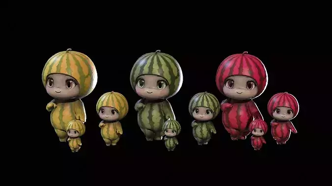 Chibi Fruit  Watermelon Low-poly 3D model 7