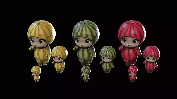 Chibi Fruit  Watermelon Low-poly 3D model 4
