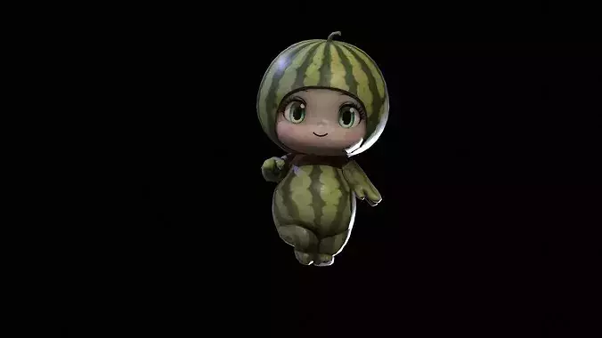 Chibi Fruit  Watermelon Low-poly 3D model 3
