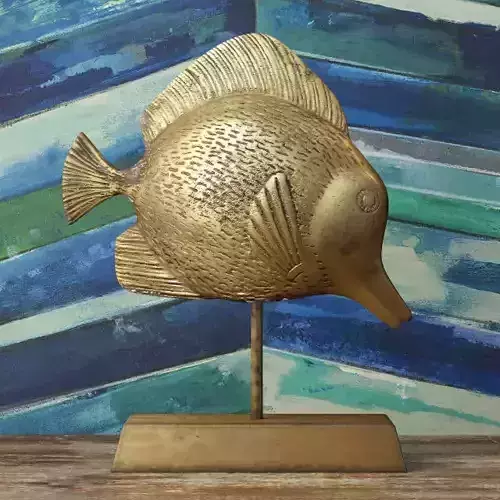 Midcentury Brass Fish on Stand