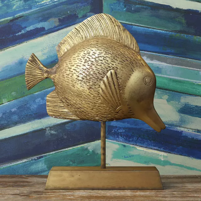 Midcentury Brass Fish on Stand 3D model_0