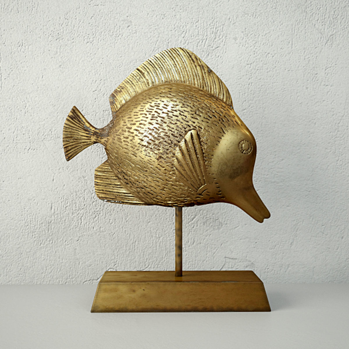 Midcentury Brass Fish on Stand 3D model_3