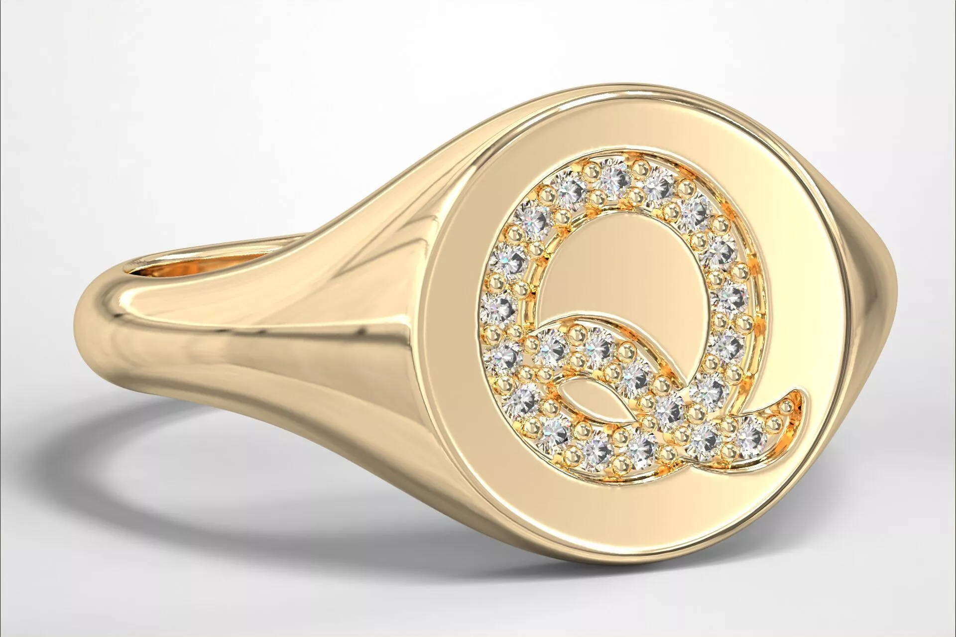 Q Monogram Small Finger Ring Round Signet Chevalier Ring 3D print model