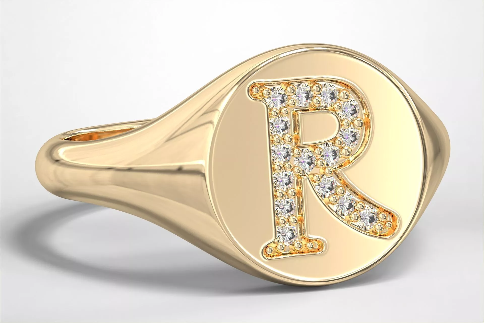 R Monogram Small Finger Ring Round Signet Chevalier Ring 3D print model