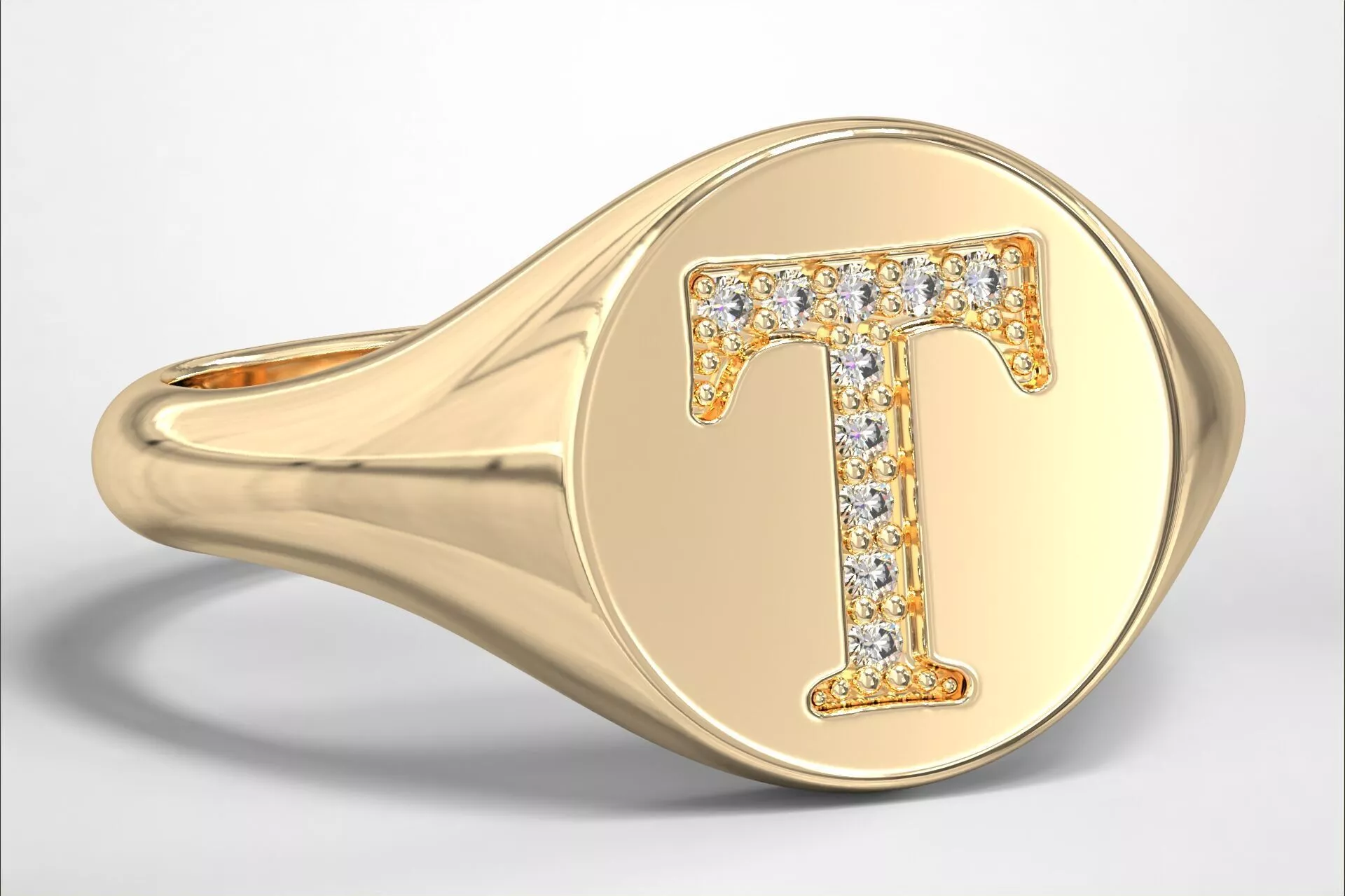 T Monogram Small Finger Ring Round Signet Chevalier Ring 3D print model