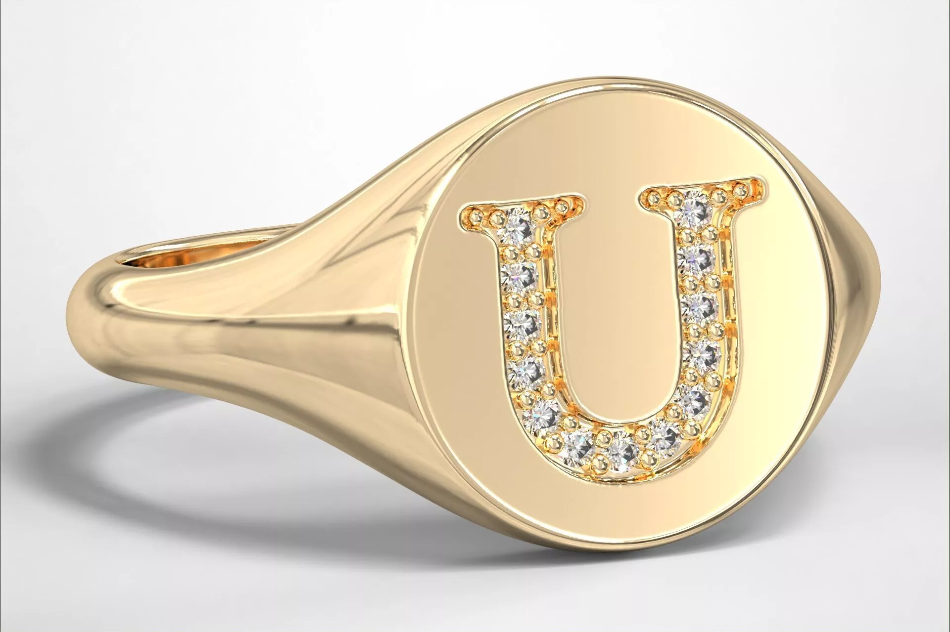 U Monogram Small Finger Ring Round Signet Chevalier Ring 3D print model