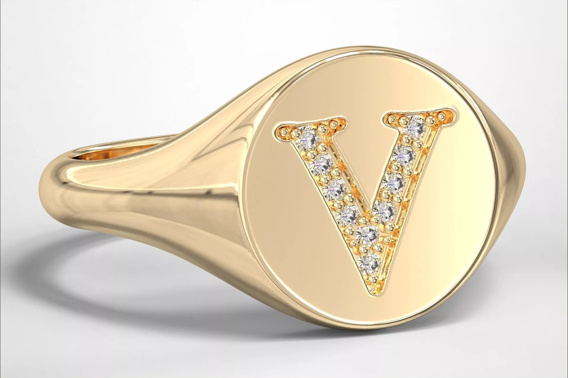 V Monogram Small Finger Ring Round Signet Chevalier Ring 3D print model