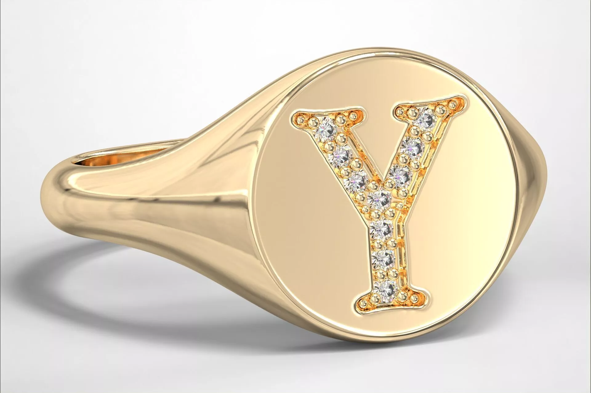 Y Monogram Small Finger Ring Round Signet Chevalier Ring 3D print model