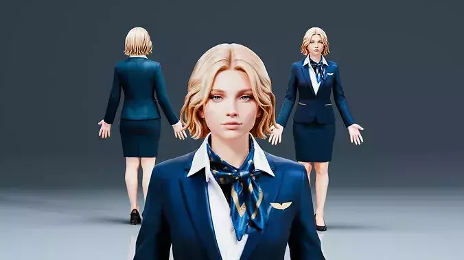 Female Flight Attendant Character - Rigged